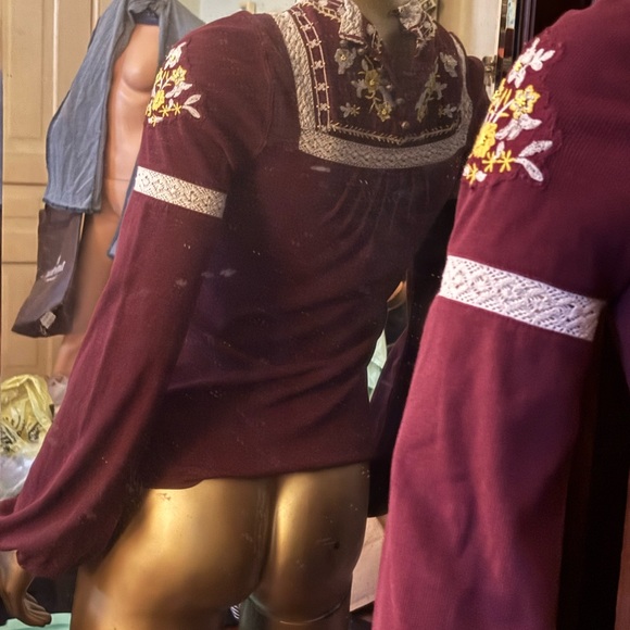 Free People Maroon Embroidered Blouse - Picture 6 of 6